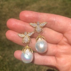 Sterling silver and pearl Bee Earrings